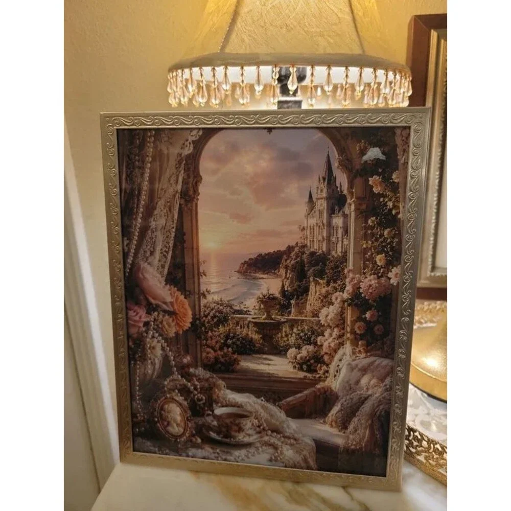Victorian romantic Seaside Castle picture silvertoned 8x10 frame